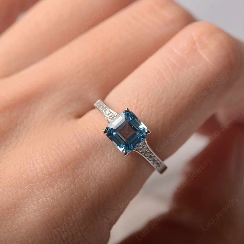 Swiss Blue Topaz Asscher Cut Ring - Image 5