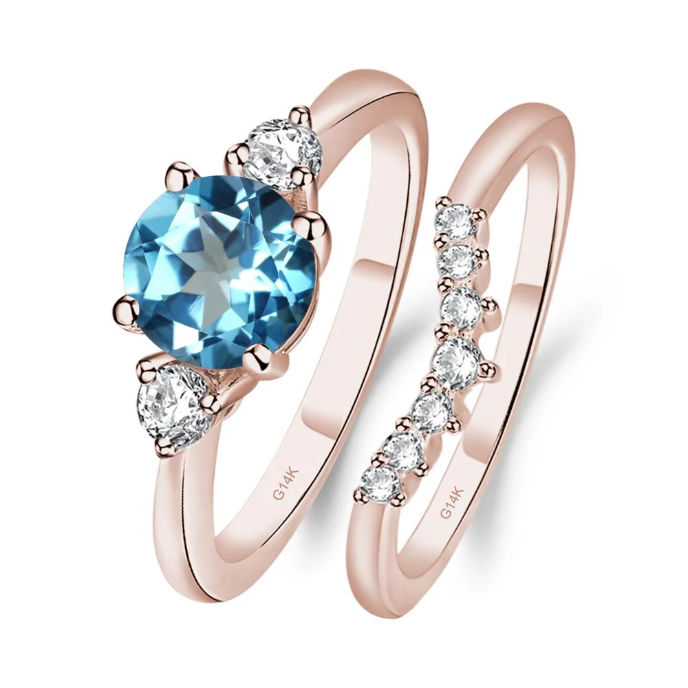 Round Swiss Blue Topaz Wedding Ring Set