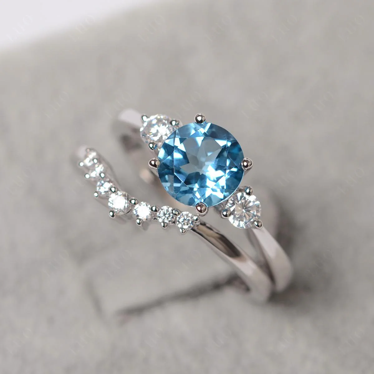 Round Swiss Blue Topaz Wedding Ring Set - Image 11