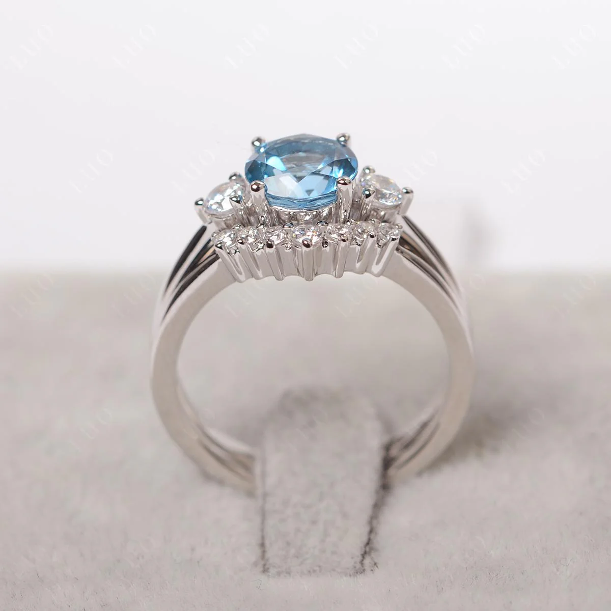 Round Swiss Blue Topaz Wedding Ring Set - Image 12