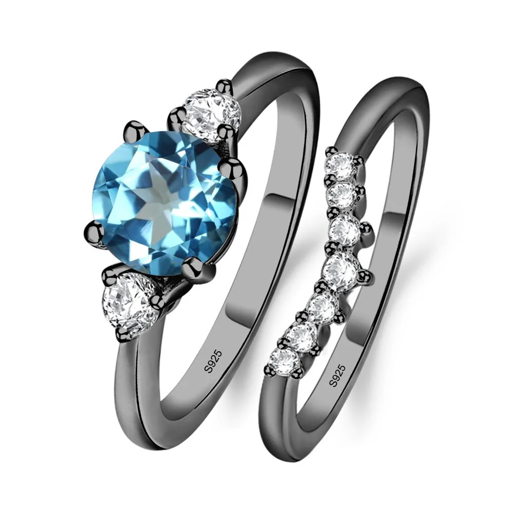Round Swiss Blue Topaz Wedding Ring Set - Image 3