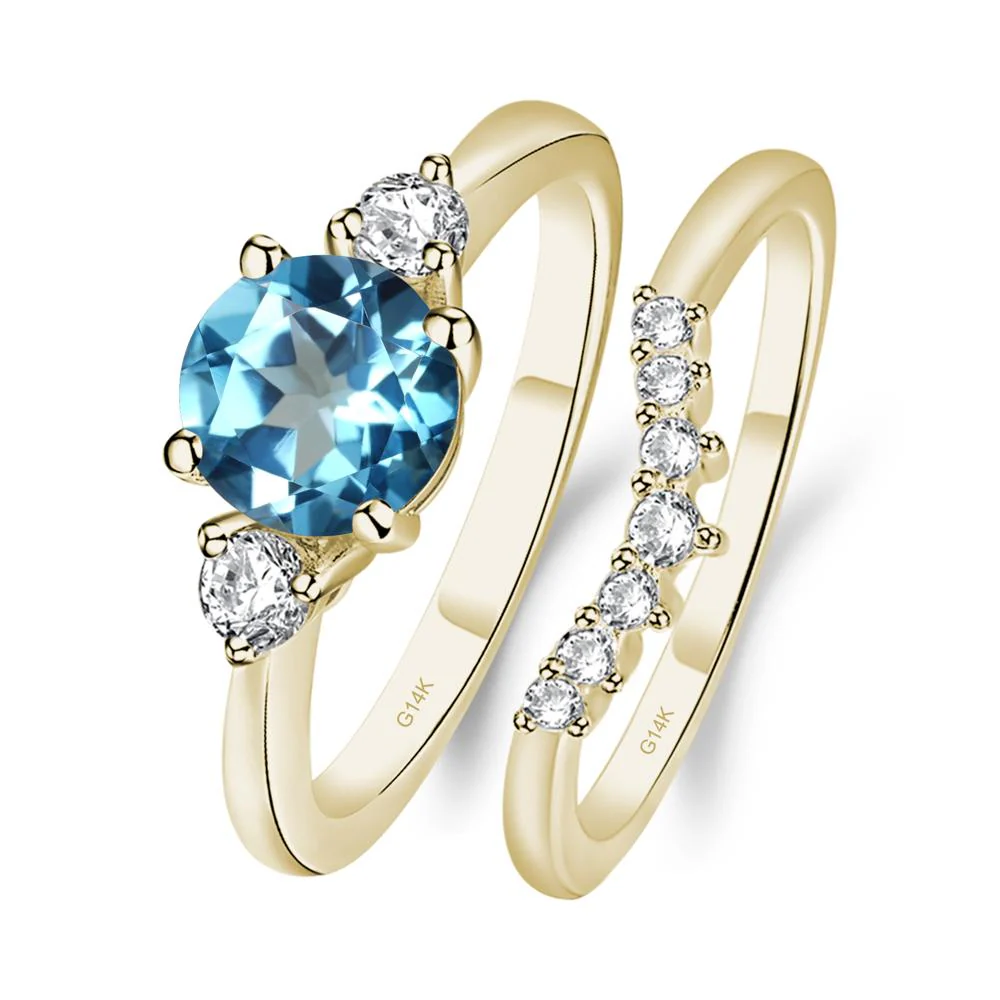 Round Swiss Blue Topaz Wedding Ring Set - Image 5