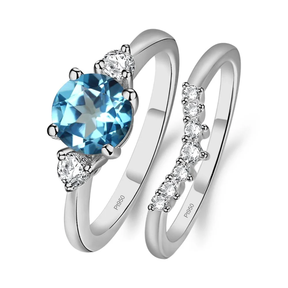 Round Swiss Blue Topaz Wedding Ring Set - Image 6