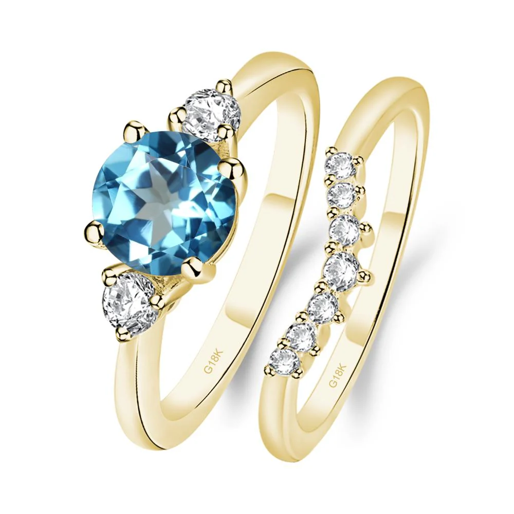 Round Swiss Blue Topaz Wedding Ring Set - Image 8