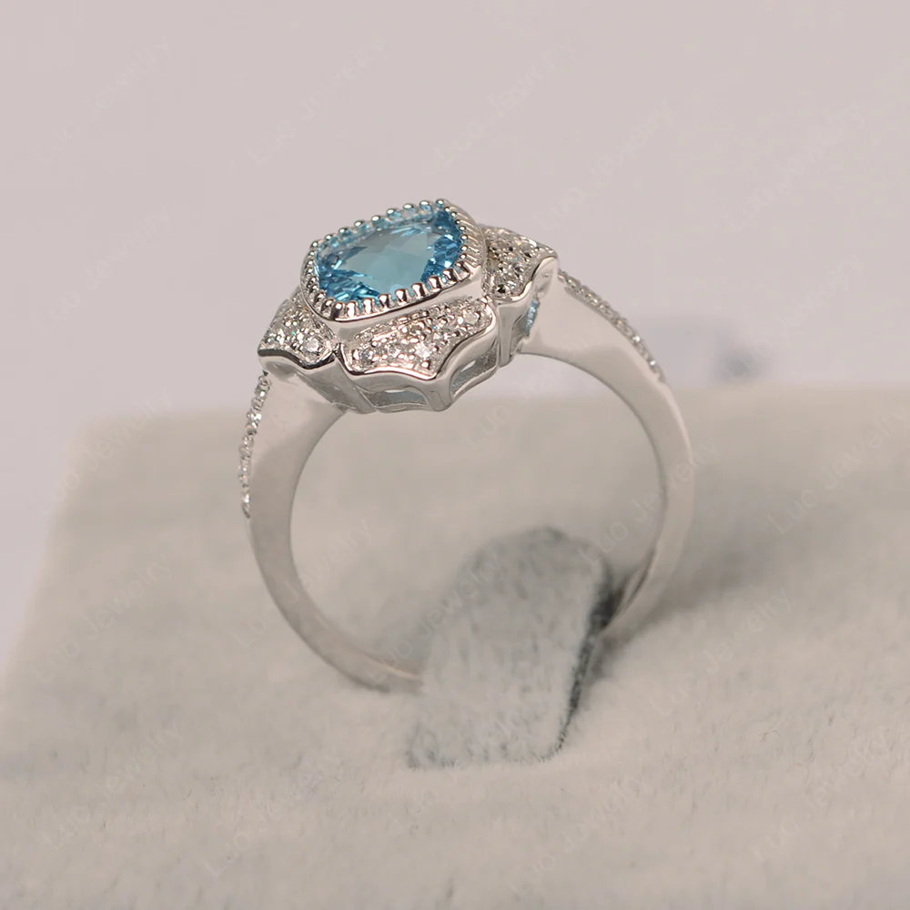 Swiss Blue Topaz Lotus Halo Engagement Ring - Image 2