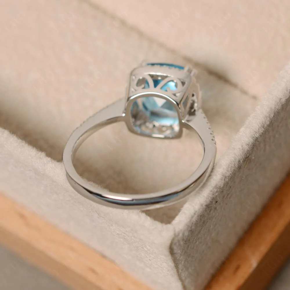 Cushion Cut Swiss Blue Topaz Halo Ring - Image 13