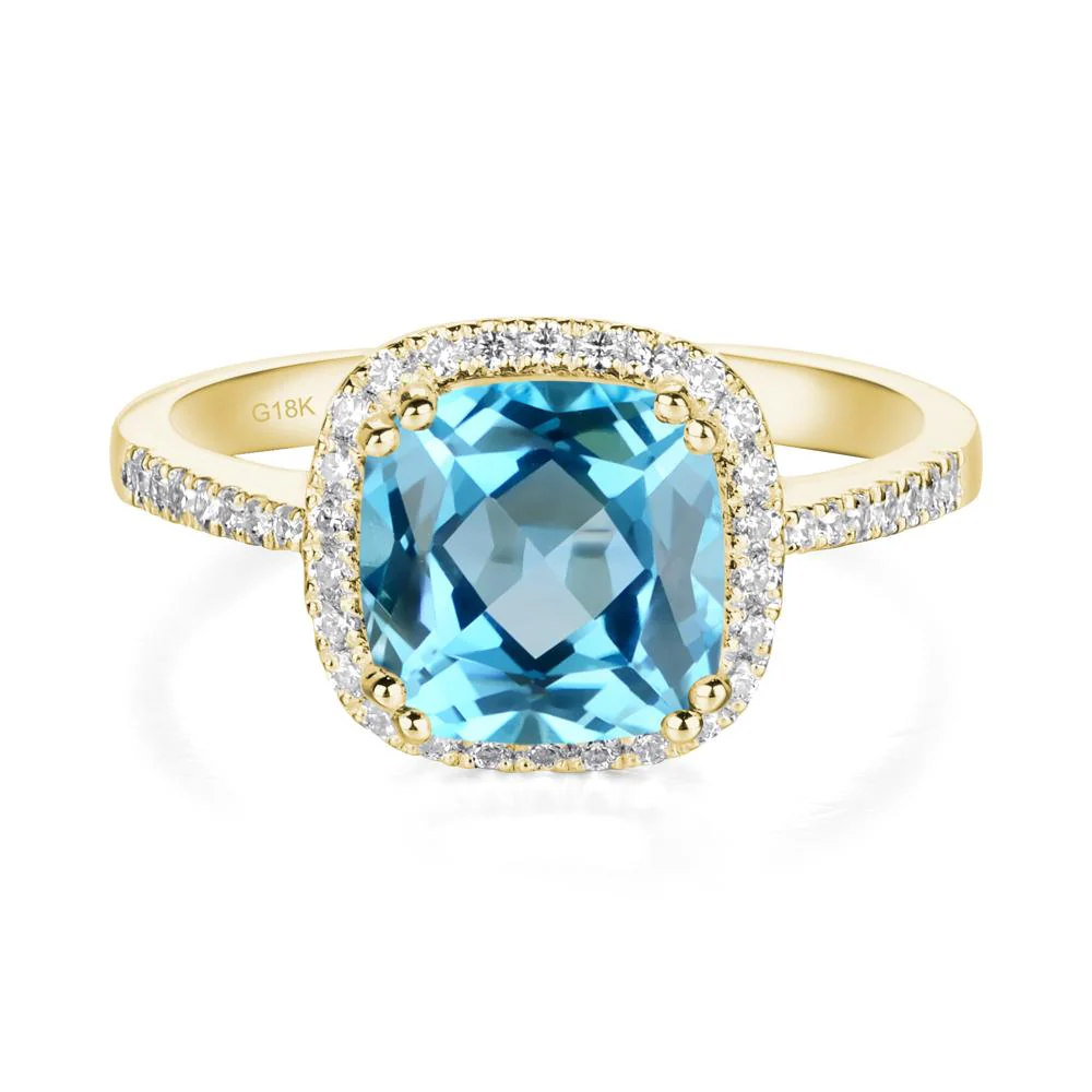 Cushion Cut Swiss Blue Topaz Halo Ring - Image 3