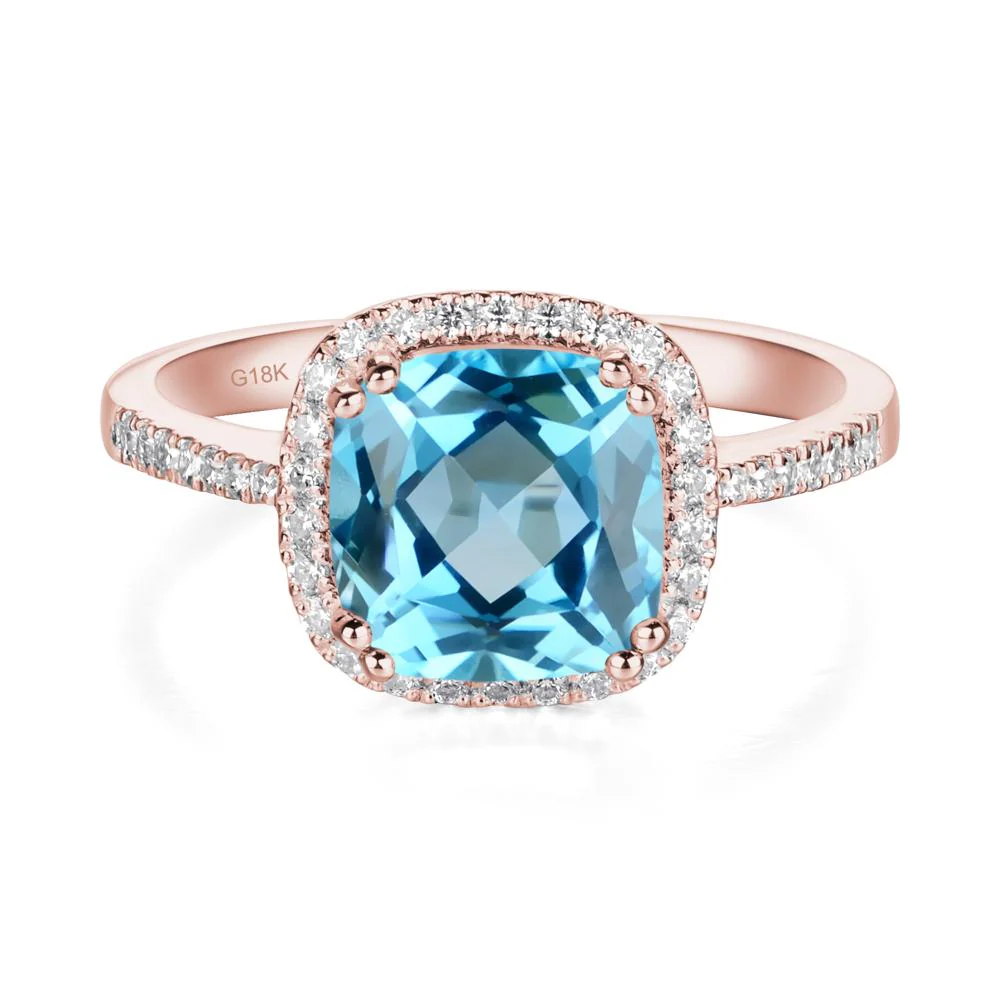 Cushion Cut Swiss Blue Topaz Halo Ring - Image 4