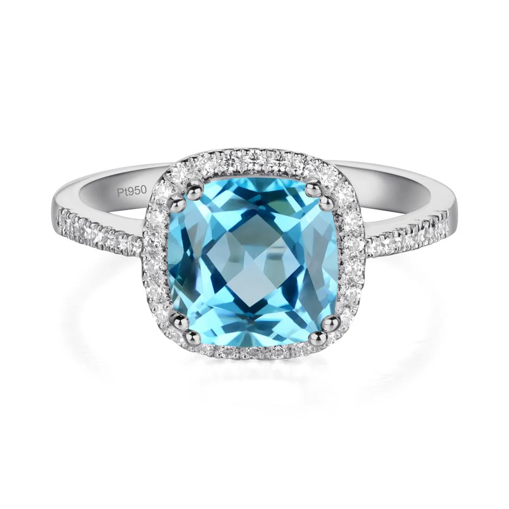 Cushion Cut Swiss Blue Topaz Halo Ring - Image 5