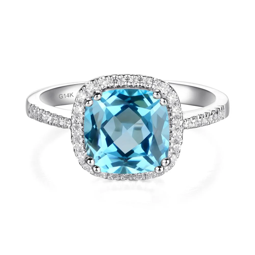 Cushion Cut Swiss Blue Topaz Halo Ring - Image 6
