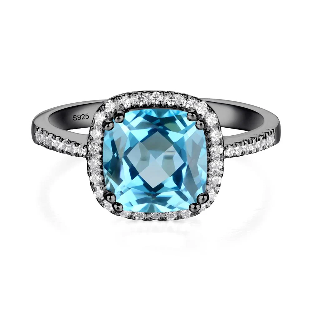 Cushion Cut Swiss Blue Topaz Halo Ring - Image 7