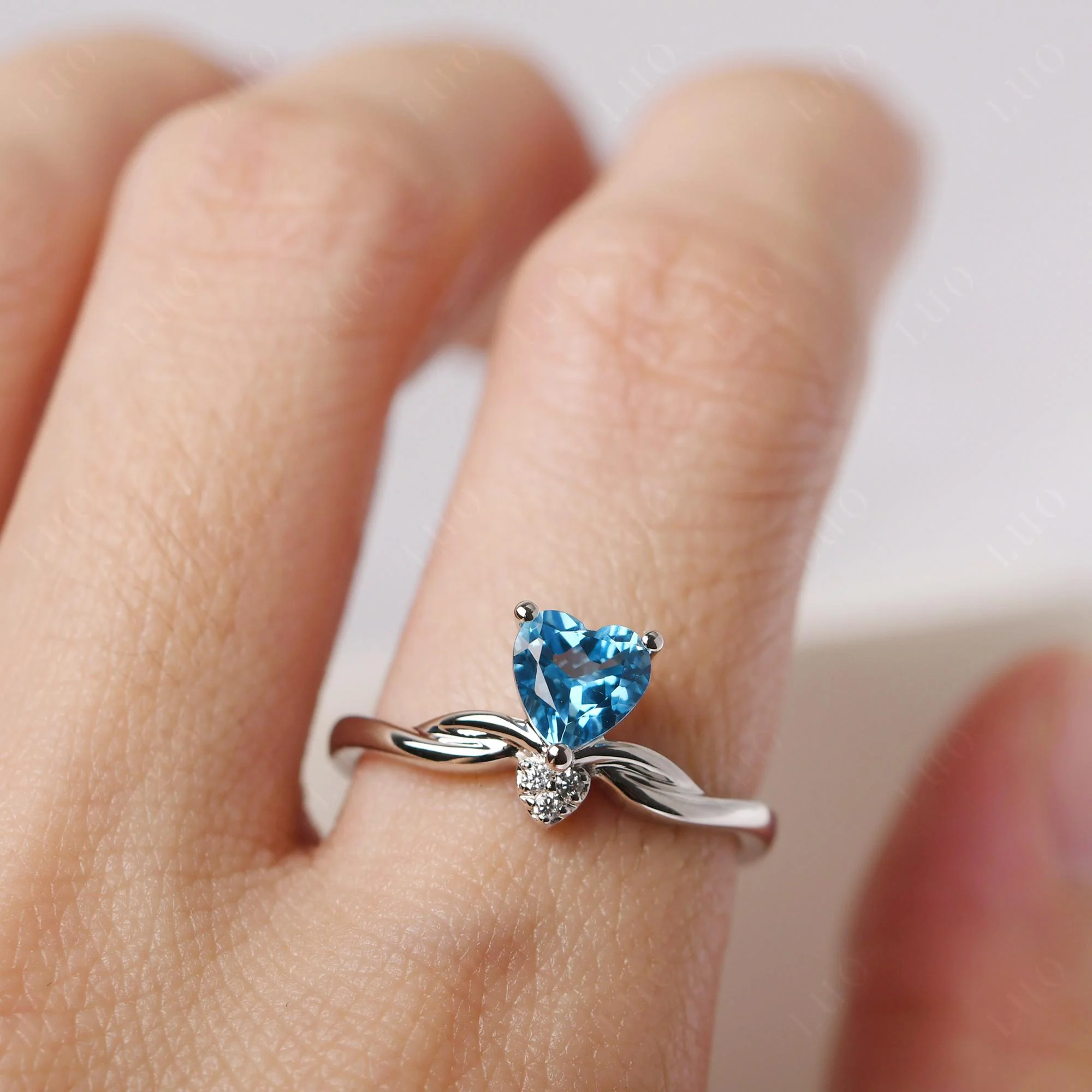 Swiss Blue Topaz Twisted Heart Ring - Image 14
