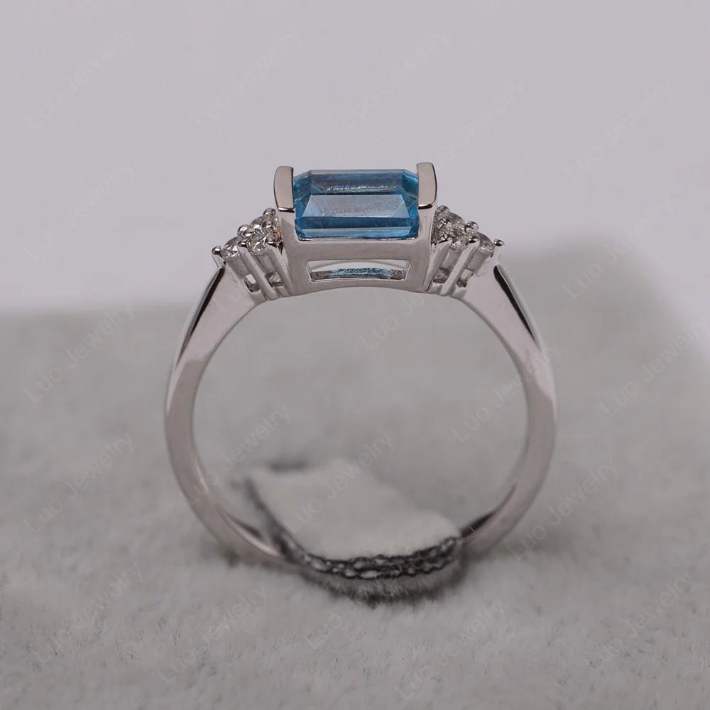 Swiss Blue Topaz East West Half Bezel Set Ring - Image 3