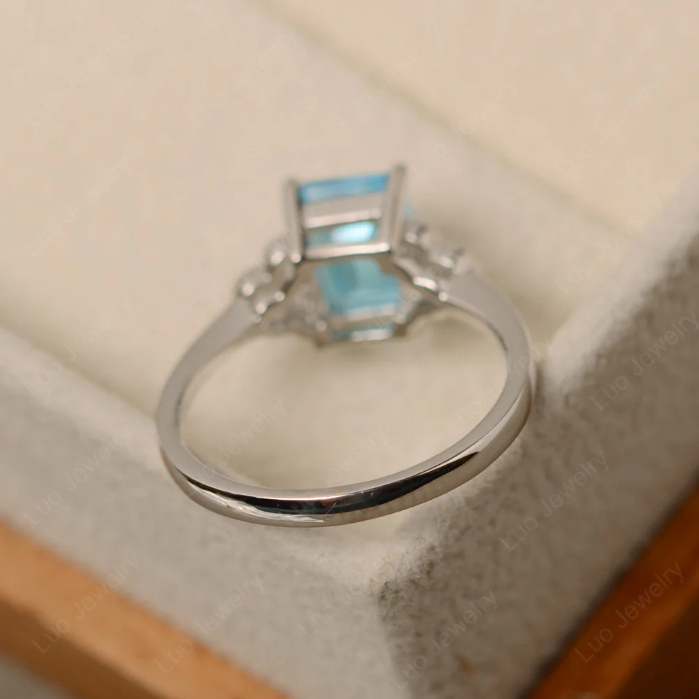Emerald Cut Swiss Blue Topaz Ring with Trio - Image 3