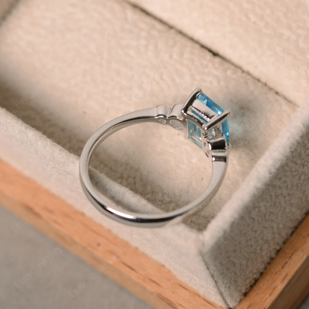 Antique Emerald Cut Swiss Blue Topaz Solitaire Ring - Image 3