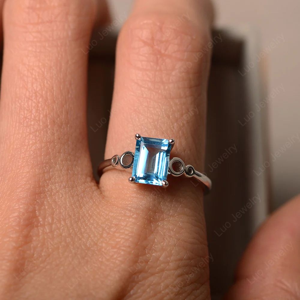 Antique Emerald Cut Swiss Blue Topaz Solitaire Ring - Image 5
