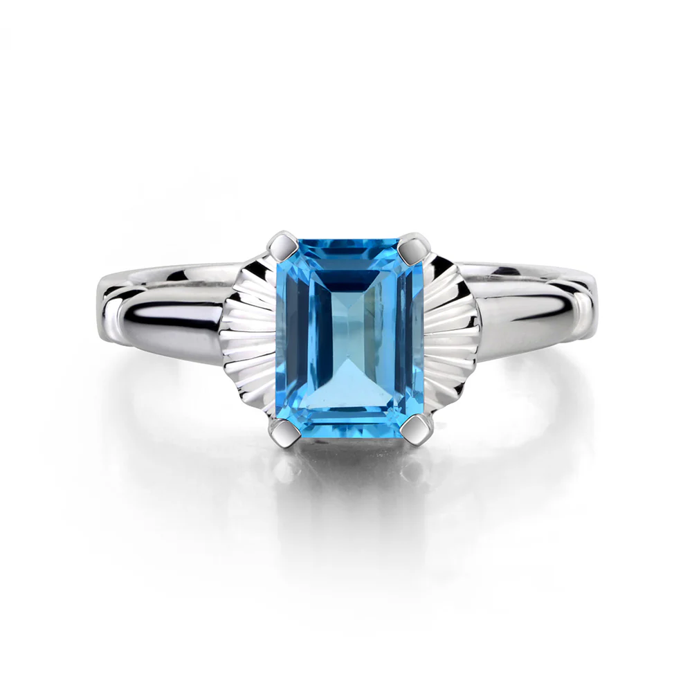 Vintage Style Swiss Blue Topaz Solitaire Ring