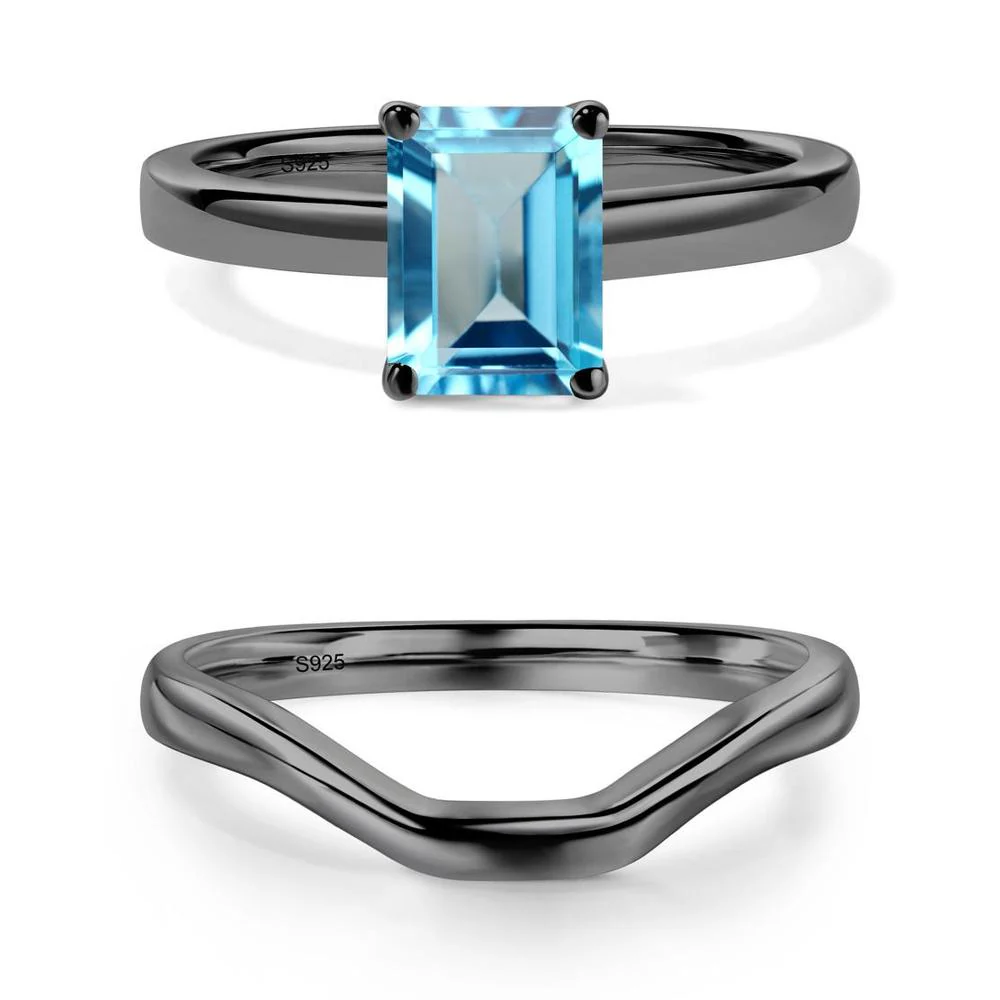 Emerald Cut Swiss Blue Topaz Solitaire Ring - Image 21
