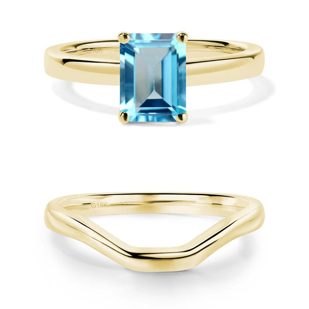 Emerald Cut Swiss Blue Topaz Solitaire Ring - Image 23