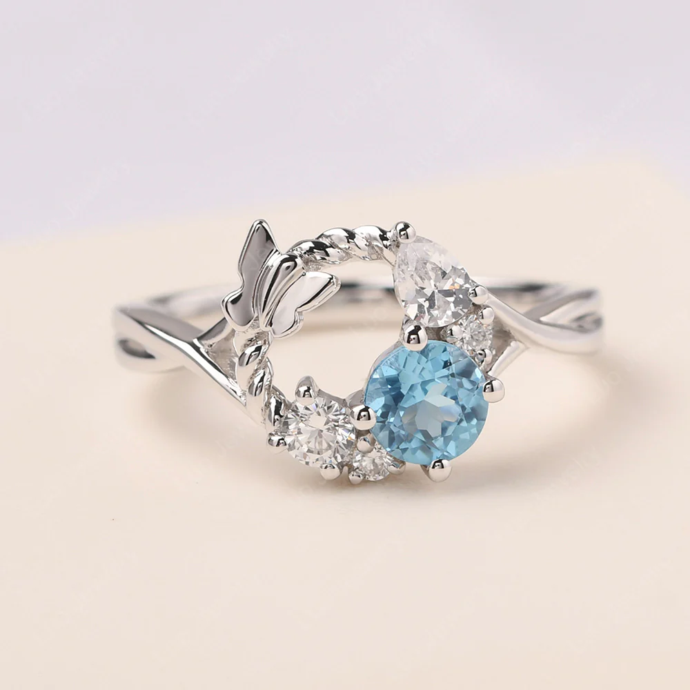 Swiss Blue Topaz Floral Cluster Ring