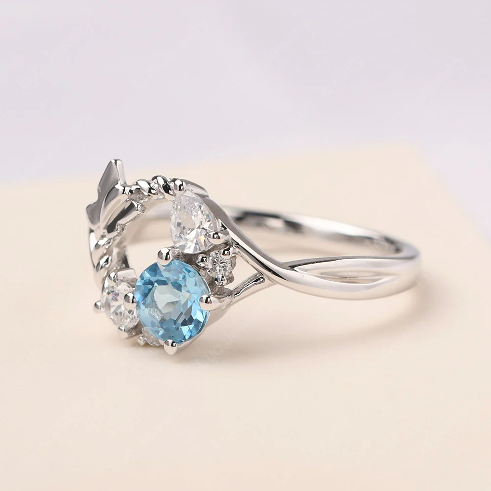 Swiss Blue Topaz Floral Cluster Ring - Image 2