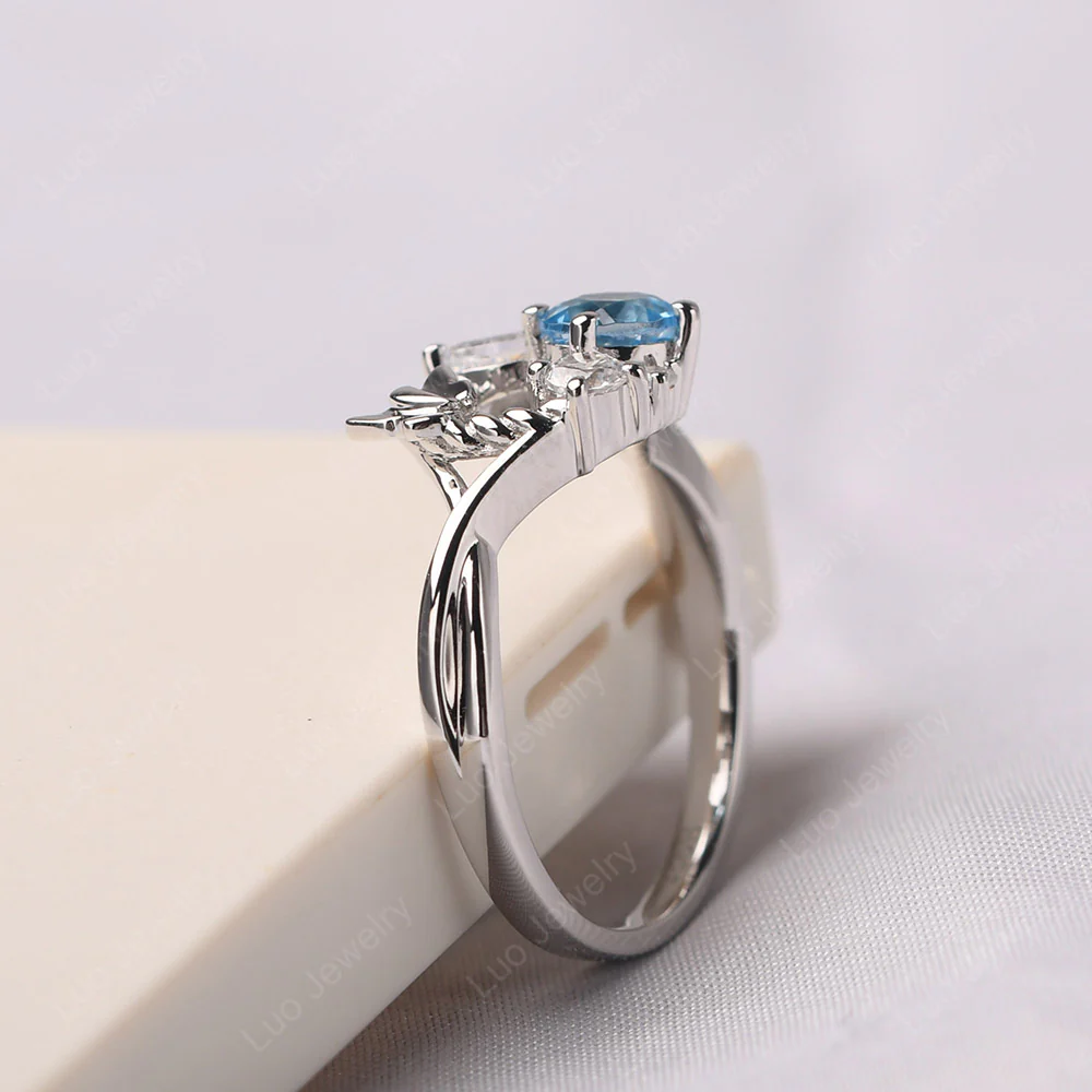 Swiss Blue Topaz Floral Cluster Ring - Image 4