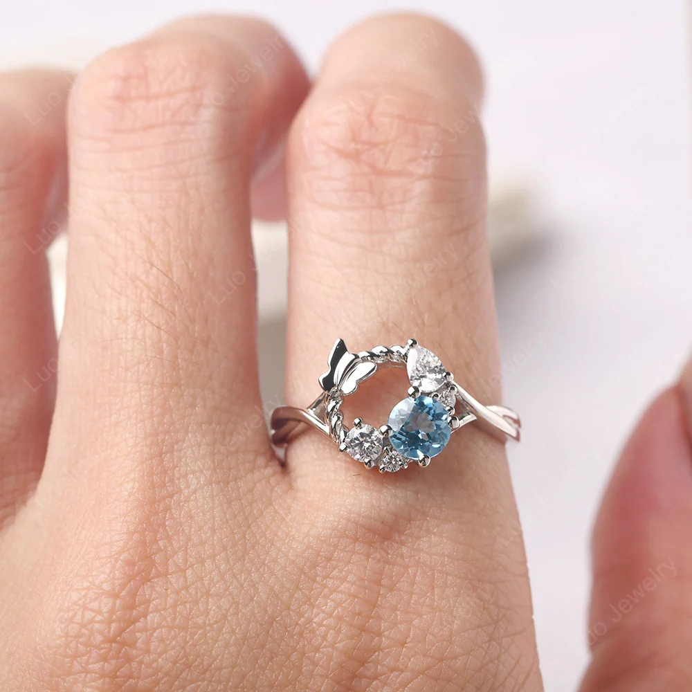 Swiss Blue Topaz Floral Cluster Ring - Image 5