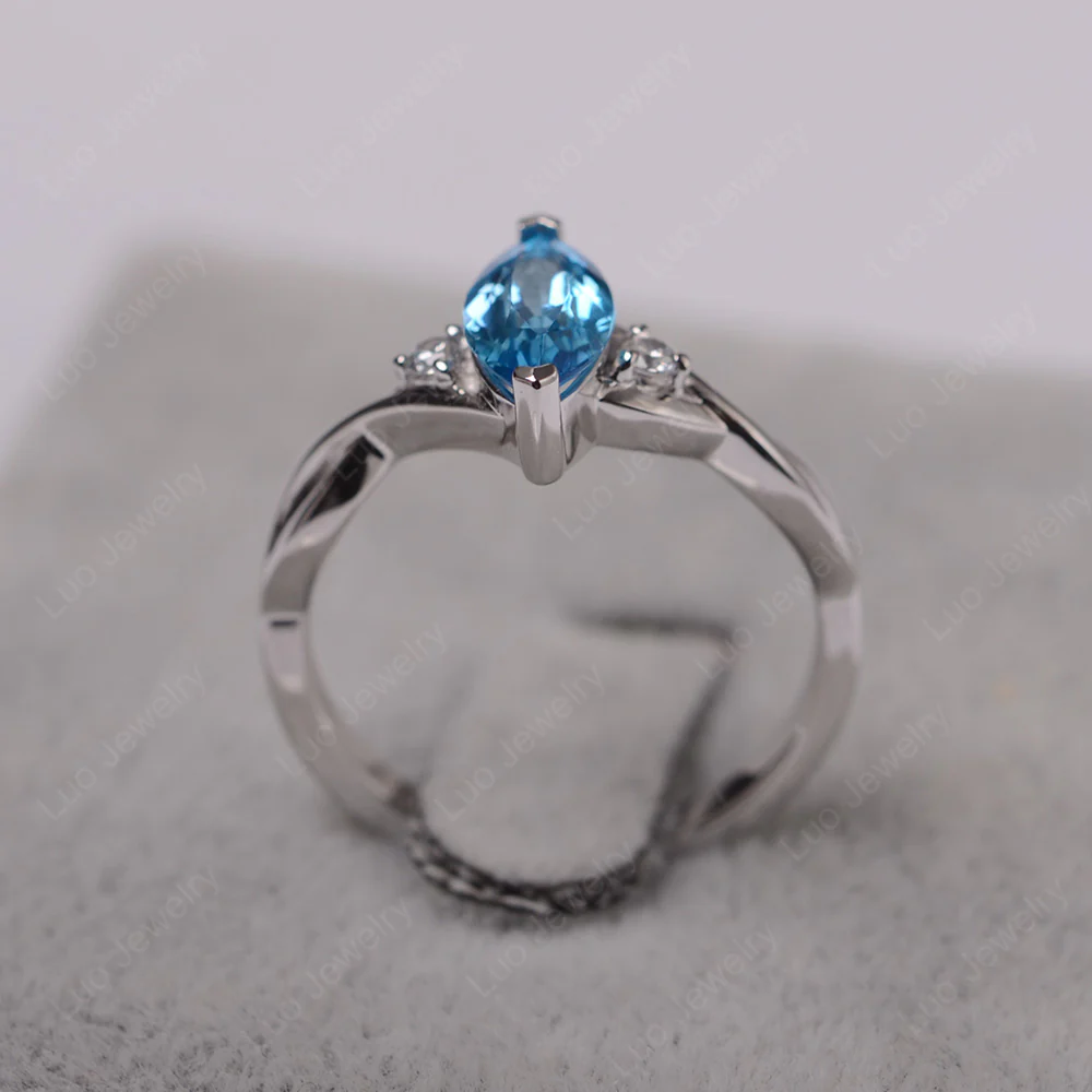 Swiss Blue Topaz Marquise Twist Engagement Ring - Image 3