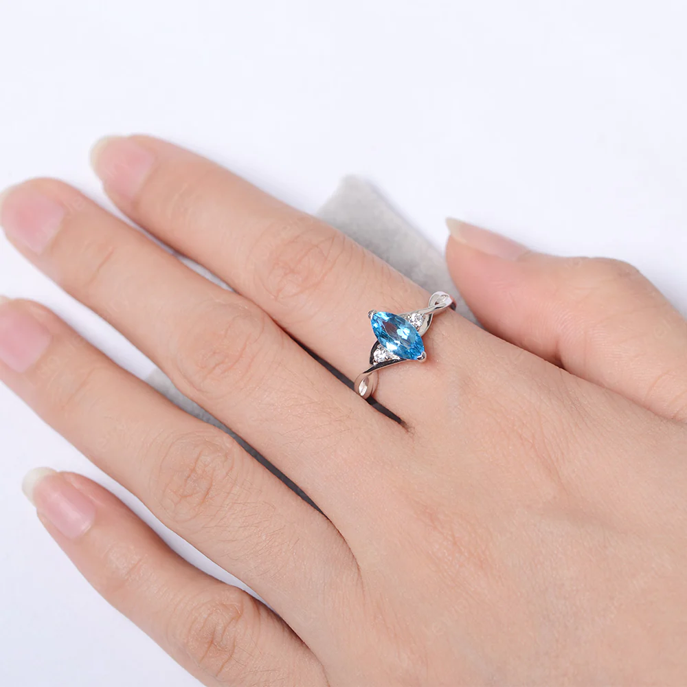 Swiss Blue Topaz Marquise Twist Engagement Ring - Image 4