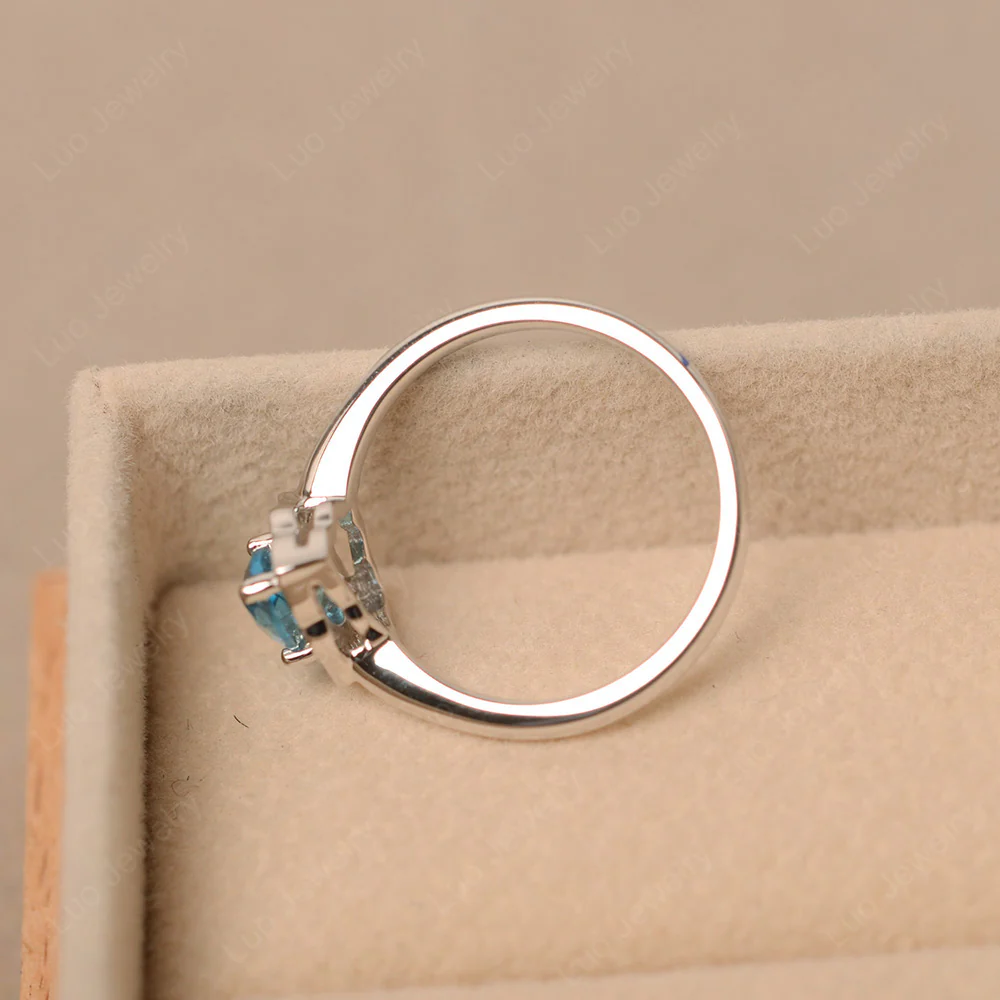 Marquise Cut Swiss Blue Topaz Halo Engagement Ring - Image 4