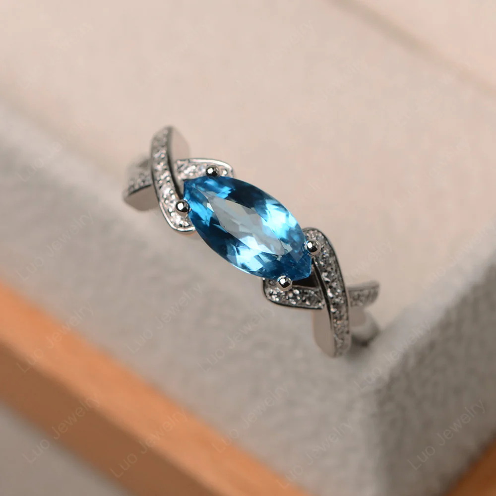 Swiss Blue Topaz East West Criss Cross Ring - Image 2