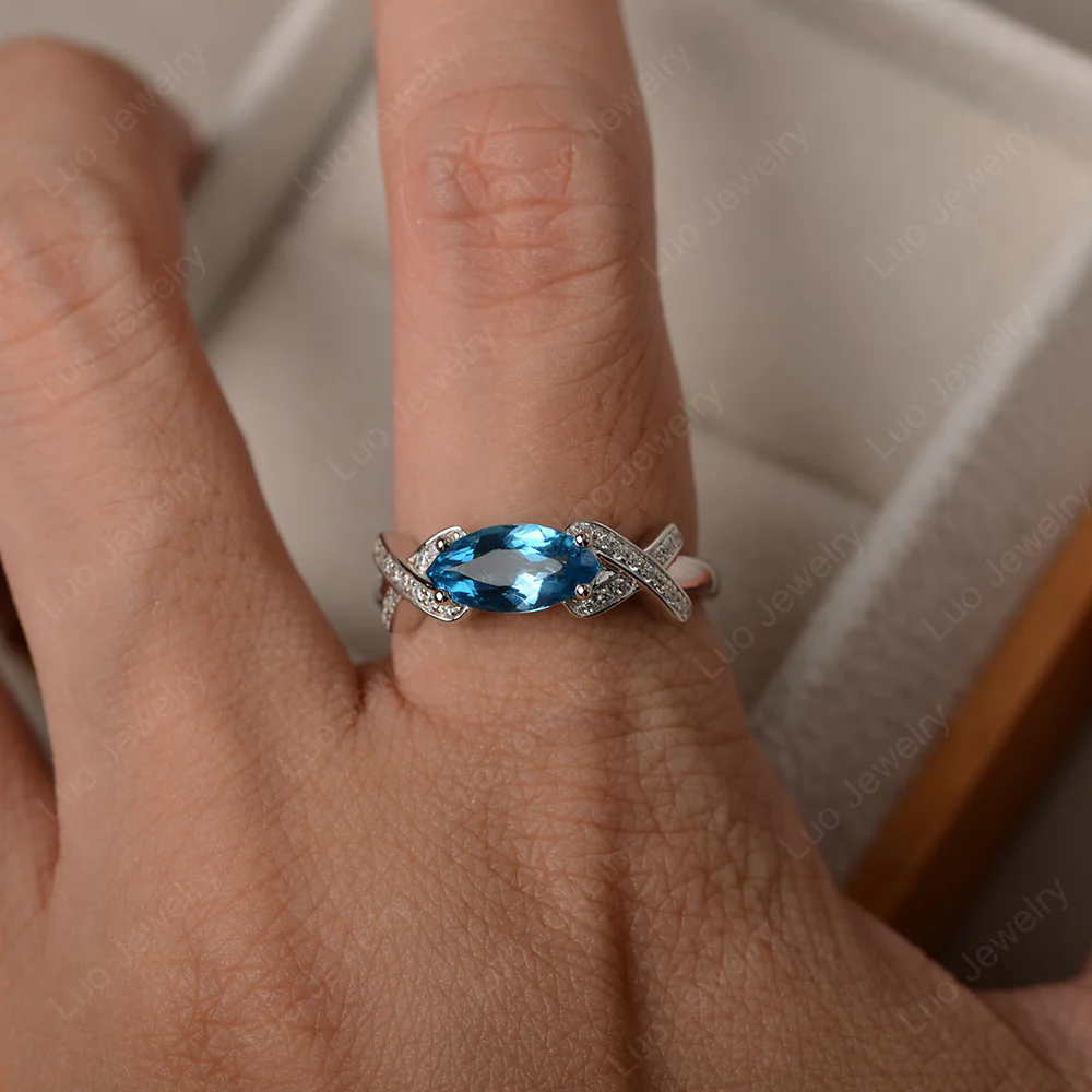Swiss Blue Topaz East West Criss Cross Ring - Image 4