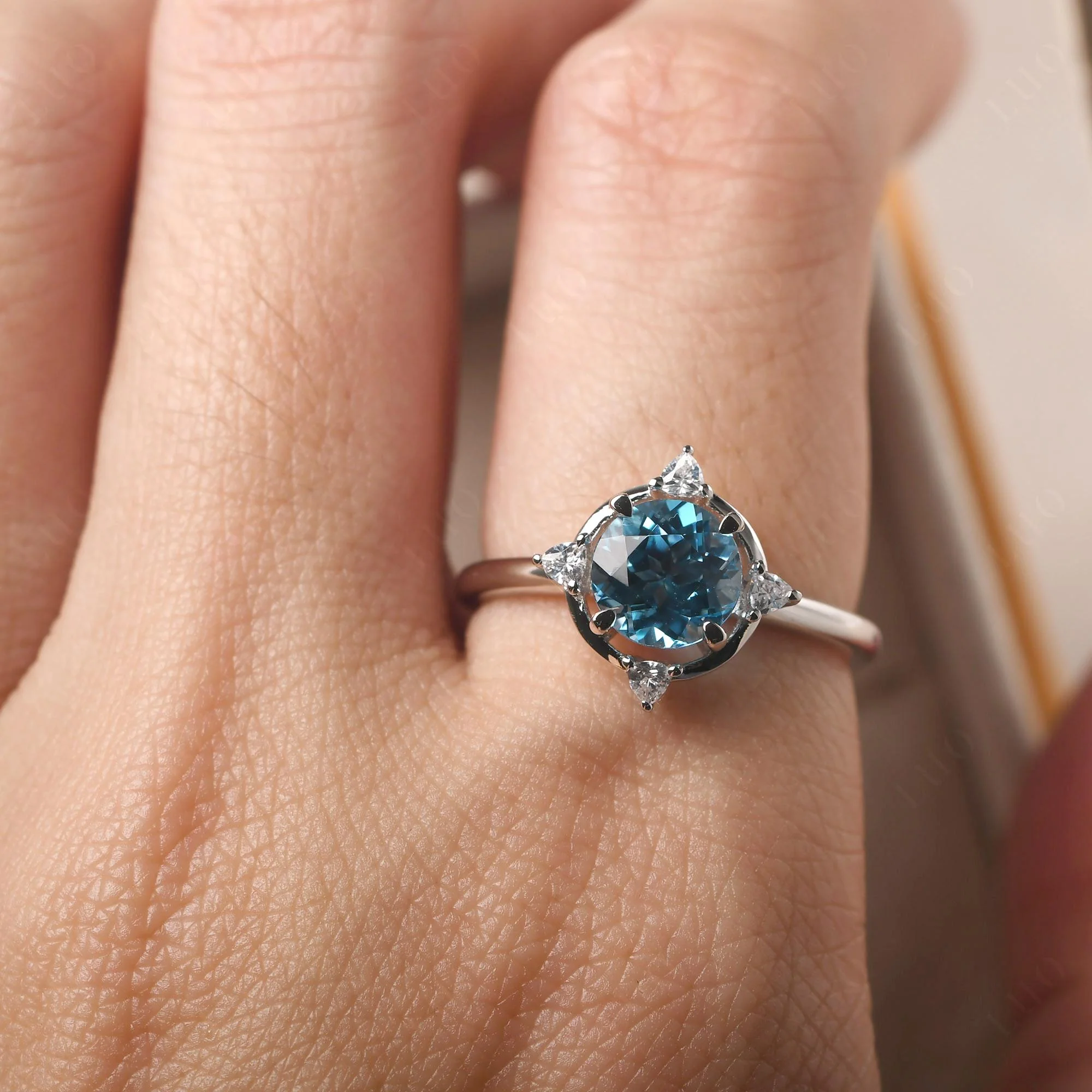 Swiss Blue Topaz North Star Engagement Ring - Image 13