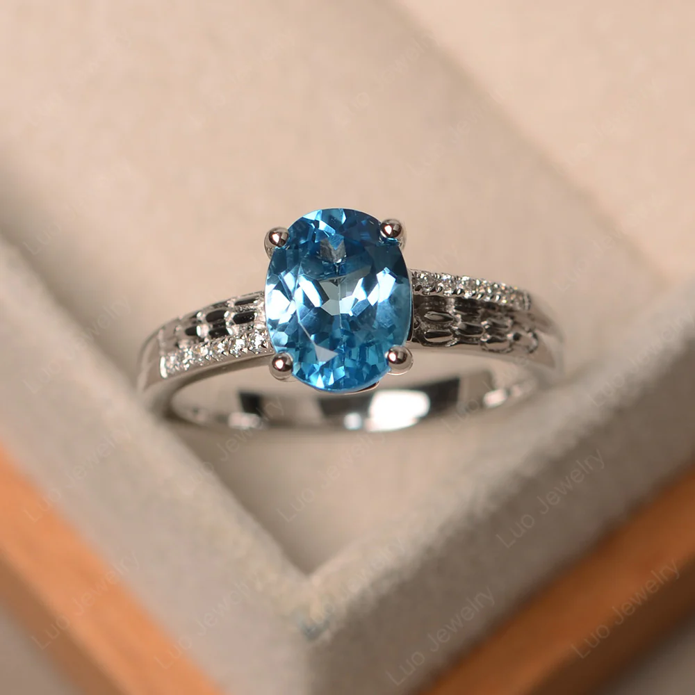 Vintage Style Oval Cut Swiss Blue Topaz Ring