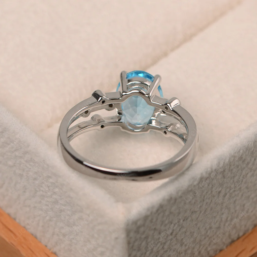 Oval Shaped Swiss Blue Topaz Art Deco Ring - Image 3