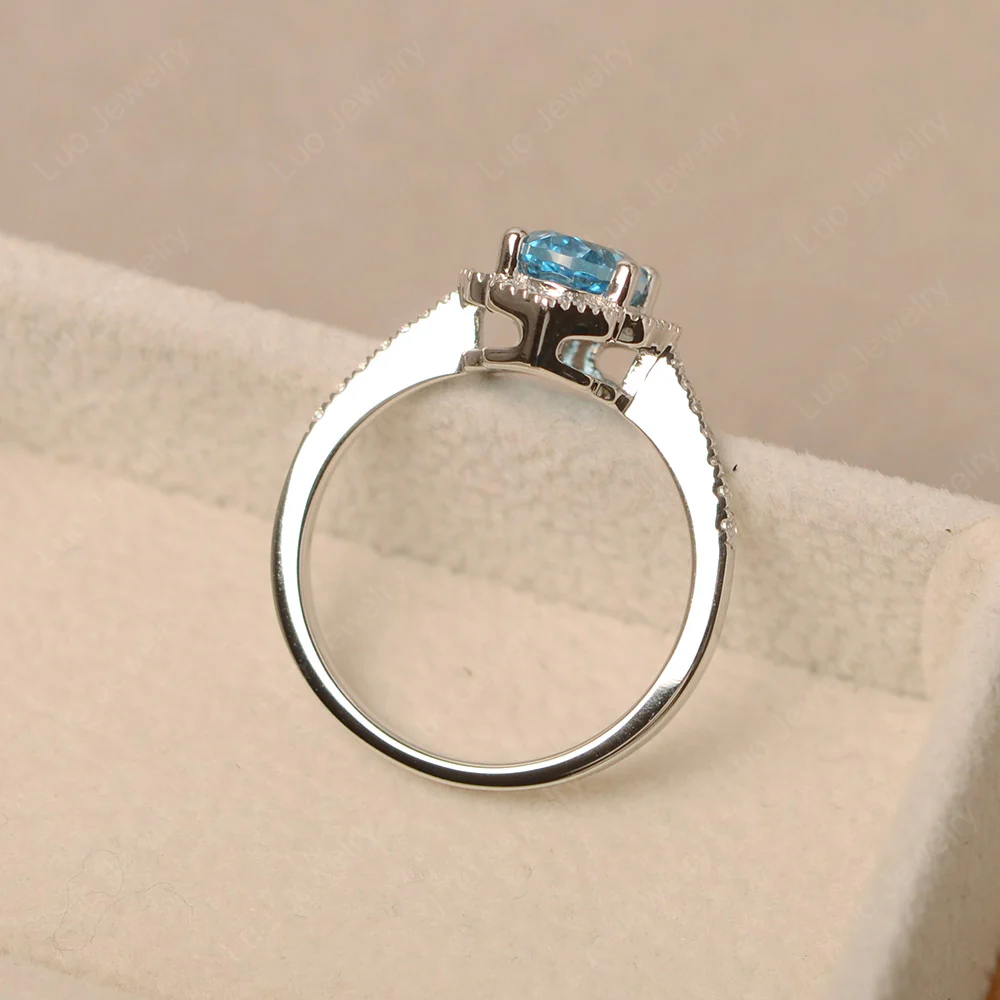 Milgrain Halo Swiss Blue Topaz Engagement Ring - Image 3