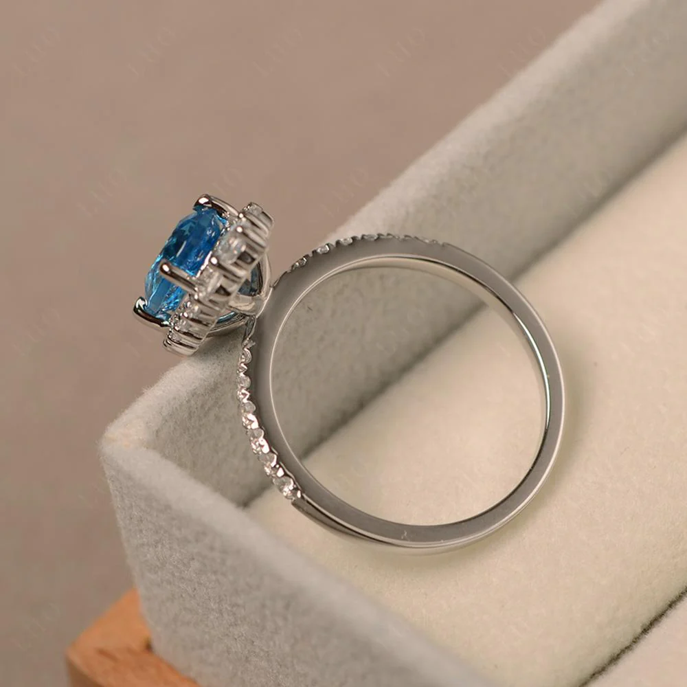 Oval Swiss Blue Topaz Halo Cluster Ring - Image 13