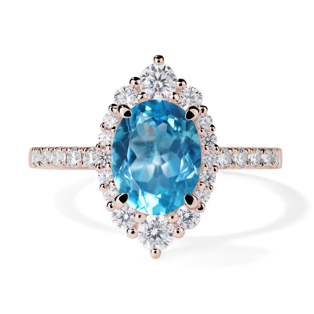 Oval Swiss Blue Topaz Halo Cluster Ring - Image 5