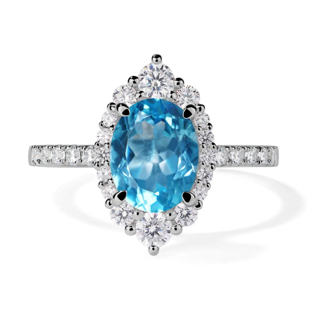 Oval Swiss Blue Topaz Halo Cluster Ring - Image 6