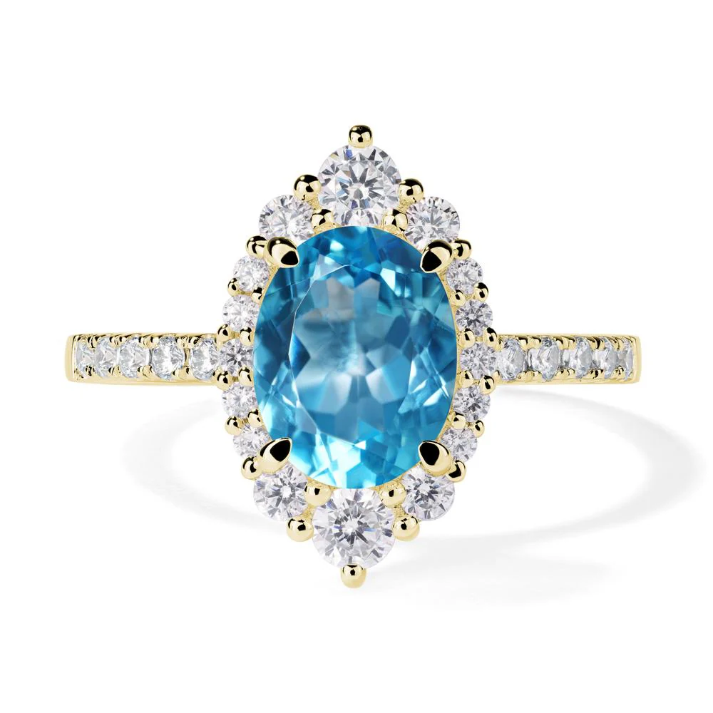 Oval Swiss Blue Topaz Halo Cluster Ring - Image 8