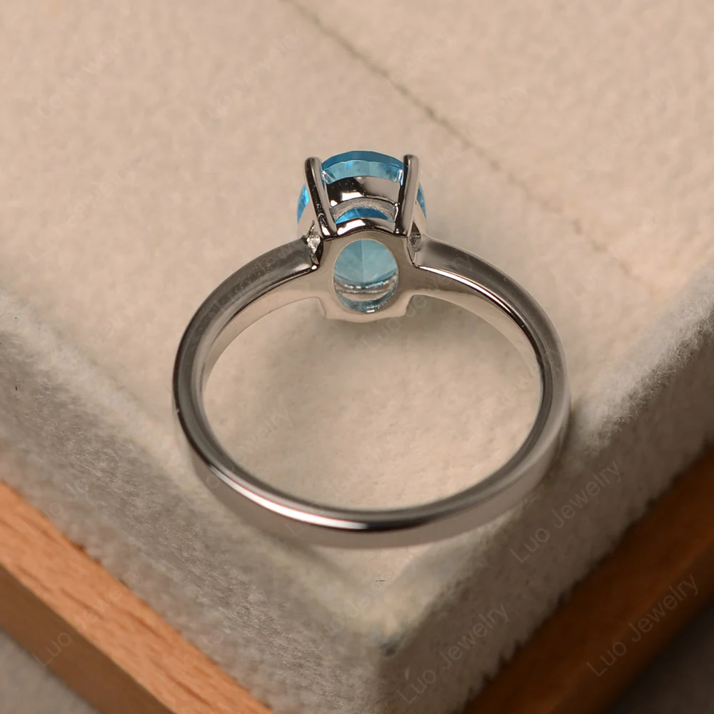 Swiss Blue Topaz Oval Solitaire Ring - Image 3