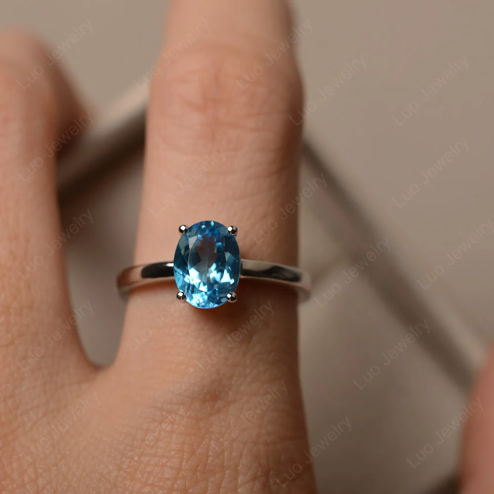 Swiss Blue Topaz Oval Solitaire Ring - Image 4