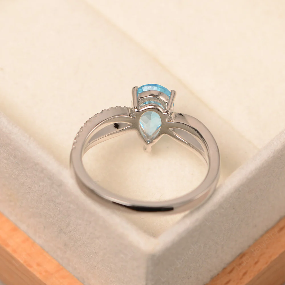 Pear Shaped Swiss Blue Topaz Ring Split Shank - Image 4