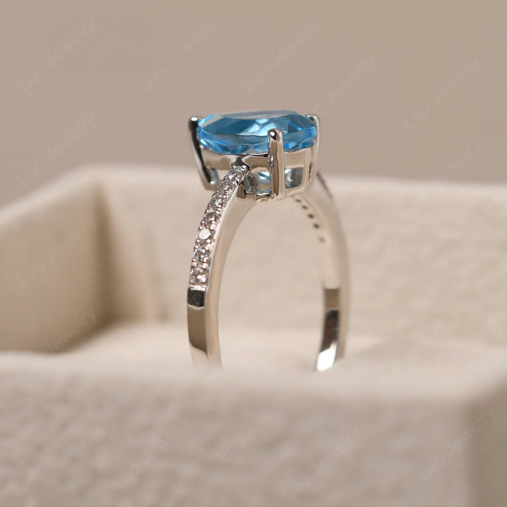 Swiss Blue Topaz Pear Pave Ring - Image 4
