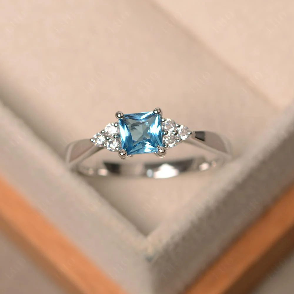 Princess Cut Swiss Blue Topaz Petite Ring - Image 29
