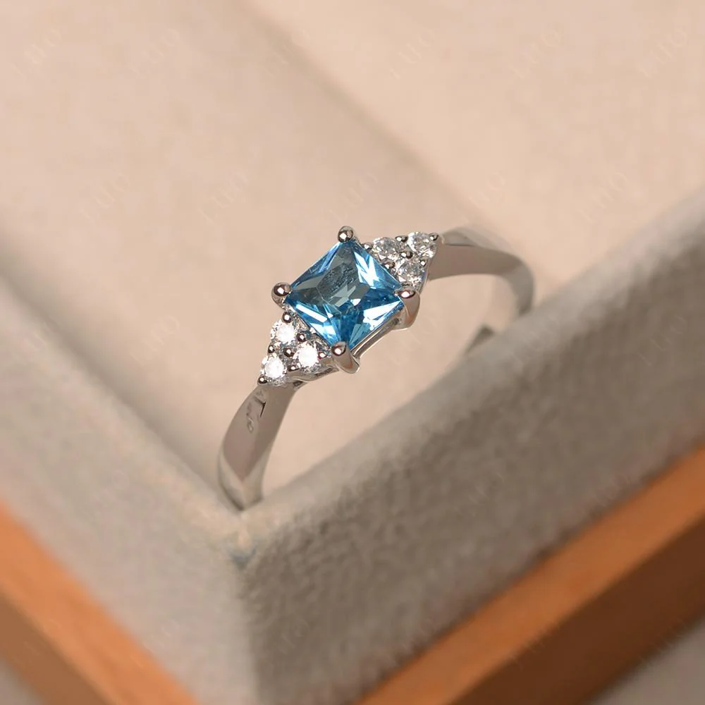 Princess Cut Swiss Blue Topaz Petite Ring - Image 30