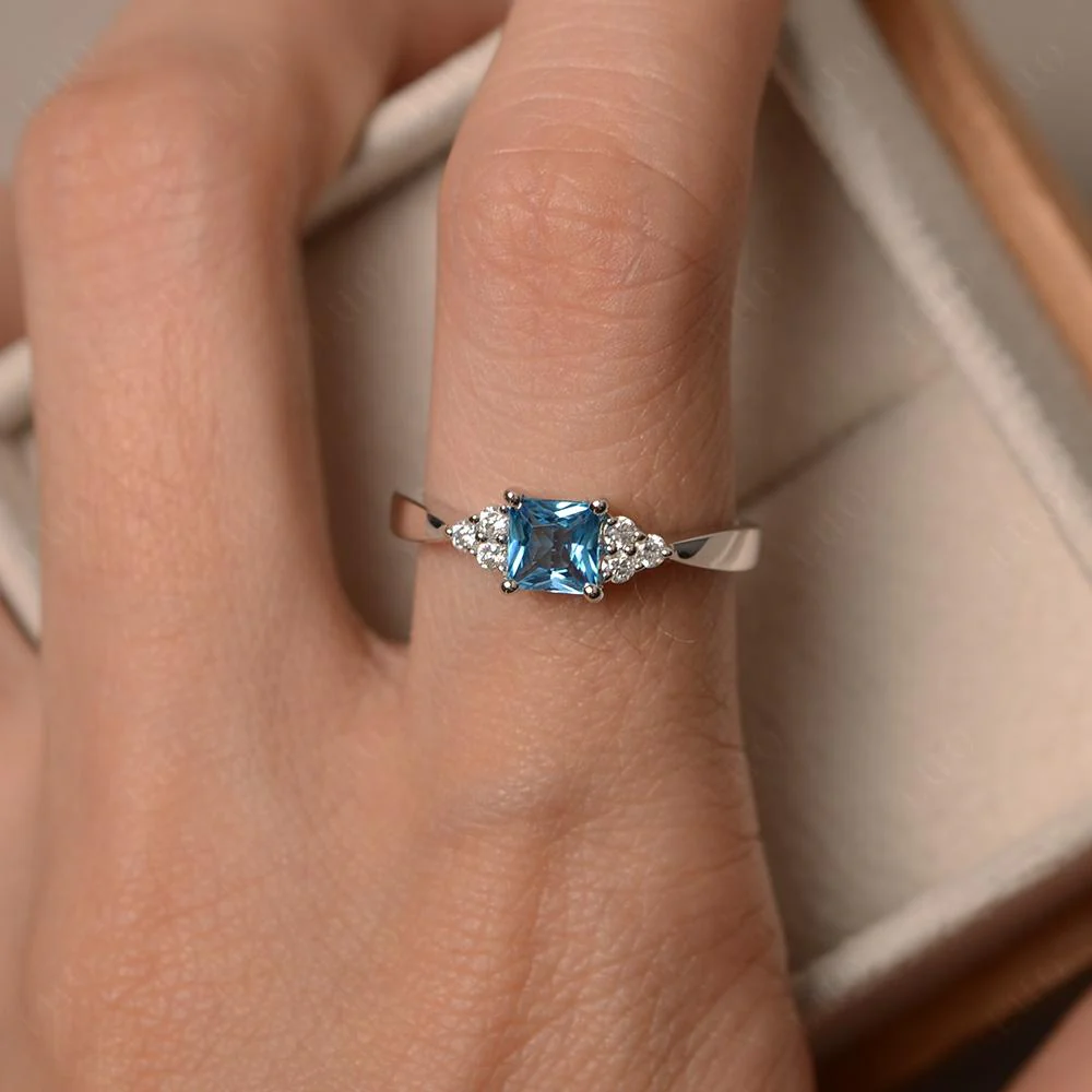 Princess Cut Swiss Blue Topaz Petite Ring - Image 32