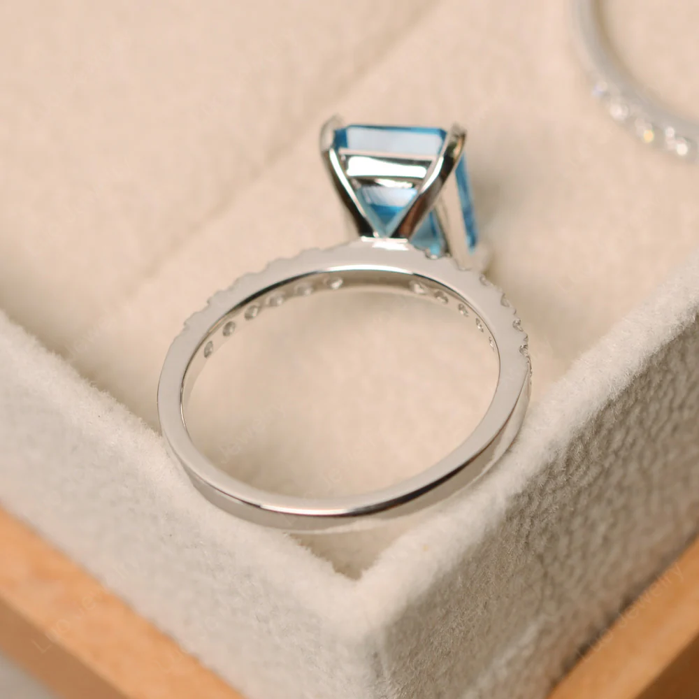 Emerald Cut Swiss Blue Topaz Wedding Ring Sets - Image 3