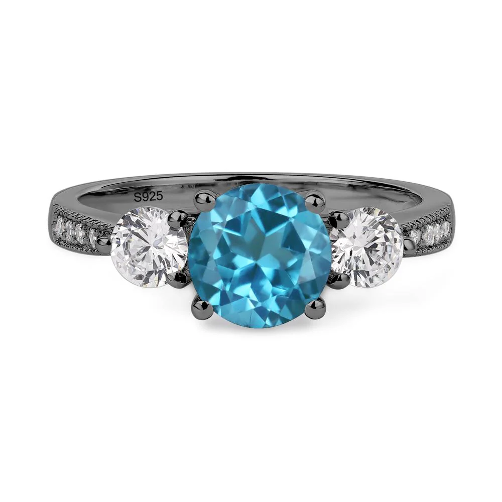 Swiss Blue Topaz 3 Stone Engagement Ring
