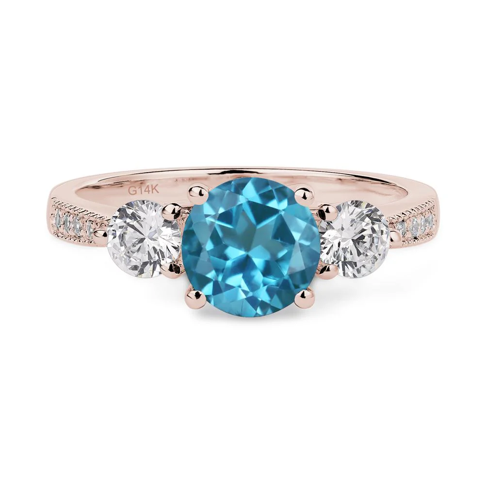 Swiss Blue Topaz 3 Stone Engagement Ring - Image 5